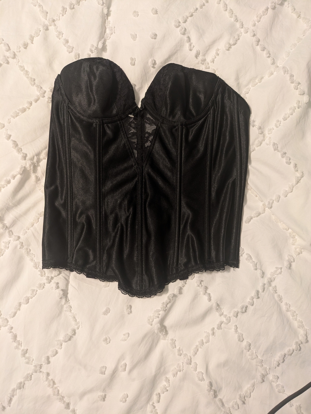 Black Lace-Trim Satin Bustier Camisole